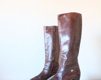 Vintage 1970's Salvatore Ferragamo Bourbon Knee High Boots Sz 6.5AAA