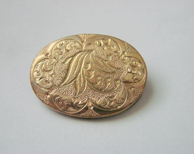 Victorian Floral Engraved Rolled Gold Plate Brooch Pin / Floral Etchings / Vintage Jewelry / Jewellery