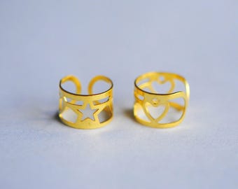 Heart Ear Cuff Pair | Ear Cuff with Hole | Brass Gold Ear Cuff | Star Ear Cuff Findings | Ear Cuff Making | No Pierce Ear Cuff Fake Piercing