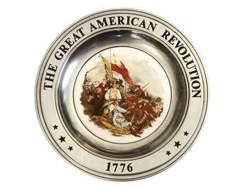 American Revolution Plate, Pewter Ceramic Plate, American History, Independence Day, American Decor, Vintage 70s Wall Decor, Commemorative