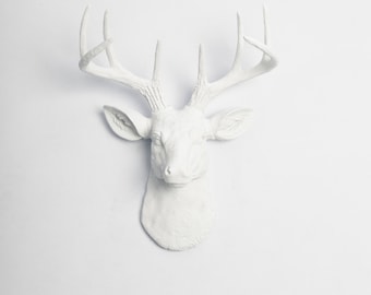 Faux Deer Head Wall Mount - The MINI Templeton Deer Head Decor - Mini White Resin Deer Head - White Deer Antlers - Faux Animal Heads by WFT