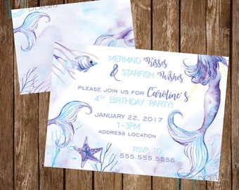 Mermaid Birthday Invitation - Little Mermaid Invitation - Little Mermaid Birthday Invite - Mermaid Party Idea - Watercolor - Mermaid Invite