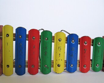 Vintage Toy Xylophone, Child Xylophone, Toy Wood & Metal Xylophone Folding Legs, Toy Musical Instrument,Musical theme decor