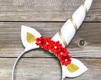 UNICORN HORN HEADBAND, Gold Crown, Res Rose, Unicorn Birthday, Party Favor, Accessory, Unicorn Headpiece, Unicorn Costume, Princess