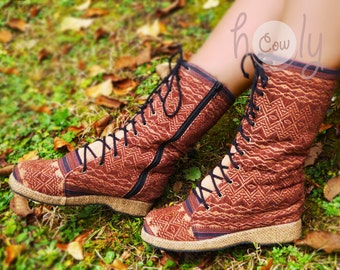 Women's Tribal Vegan Boots, Women's Boots, Tribal Boots, Vegan Boots, Brown Boots, Hippie Boots, Boho Boots, Gypsy Boots, Ethnic Boots