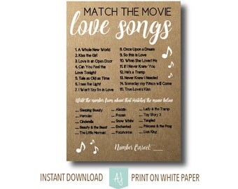 Rustic Bridal Shower Game-Match the Movie Love Songs- Digital Shower Game- Customization NOT Included