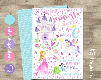 Magical Princess Birthday Invitation, Princess Birthday Invitation, Princess Birthday Invite, Watercolor Princess, Girl Birthday Invitation