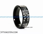 Top Quality TUNGSTEN Ring, 6MM Or 8MM CIRCUIT BOARD High Polish Black Pipe Cut Ring
