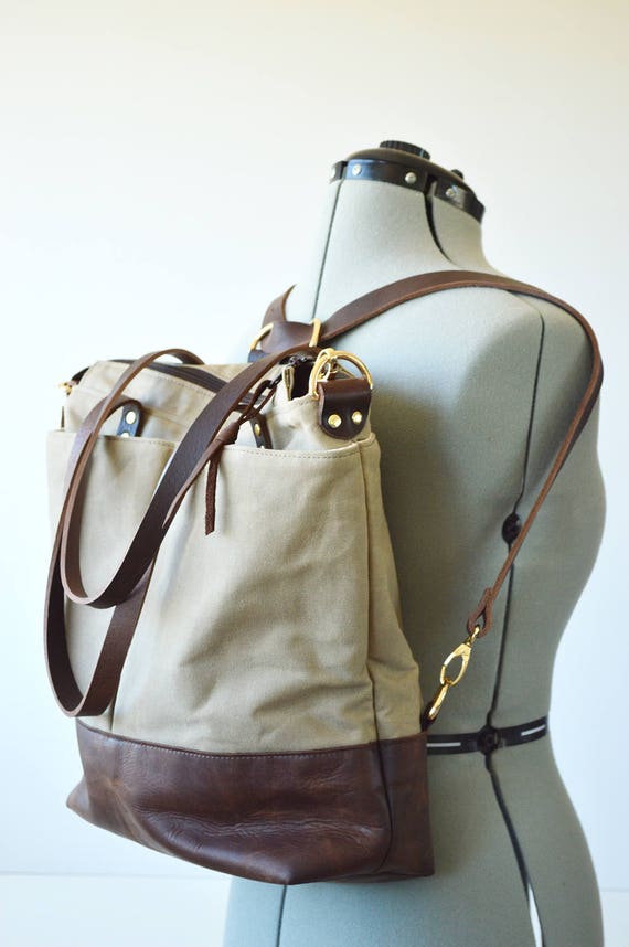 Waxed canvas backpack tote bag / Converts from backpack to