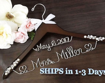 FAST SHIPPING Personalize Bridal Hanger, Wedding Gown Hanger, Name hanger, One Line basic Hanger, 30+ Ribbon Color to Choose from.