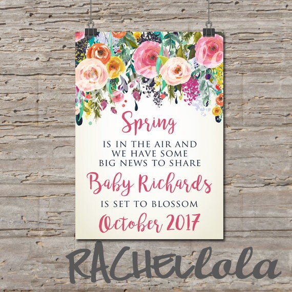 Floral watercolor, Spring Pregnancy announcement, garden baby