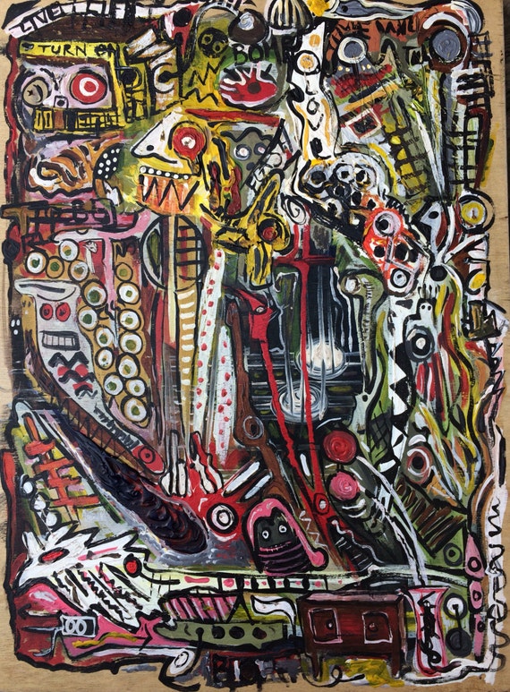 Abstract Graffiti Art On Recycled Wood.