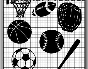 Sports Collection SVG, (dxf, eps, png, svg, studio3 file types) Sports Equipment Die Cut Files, Silhouette Cameo, Cricut, Instant Download
