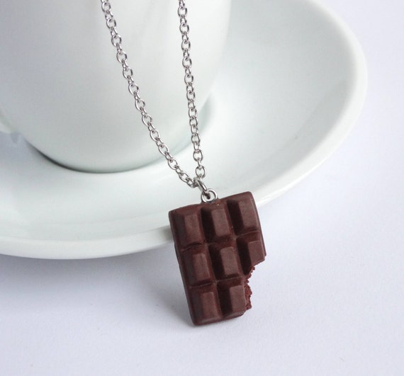 Cute dark chocolate bar charm necklace pendant candy sweet