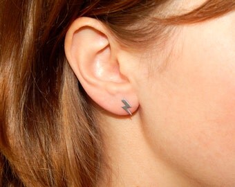 Lightning studs tiny silver or gold thunder bolts dainty petite lightening sterling post stud earrings dainty minimalist elegant gift 150