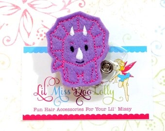 Triceratops ID Badge Reel-Felt Badge Reel-Dino ID Badge-Retractable ID Badge Holder-Medical- Teacher-Office- Badge Reel Clip (Set of 1)