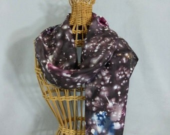 Silk Scarf "Starry Universe", Hand Painted Silk Scarf, Black Silk Scarf