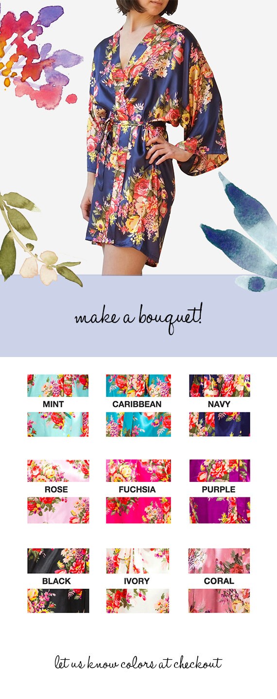 Satin Floral Bridesmaid Robes Colorful Summer by DesignWithinYou