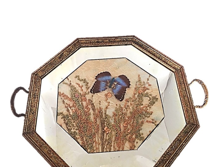 Antique c1920|30s Art Deco Serving Tray with Butterfly & Flowers