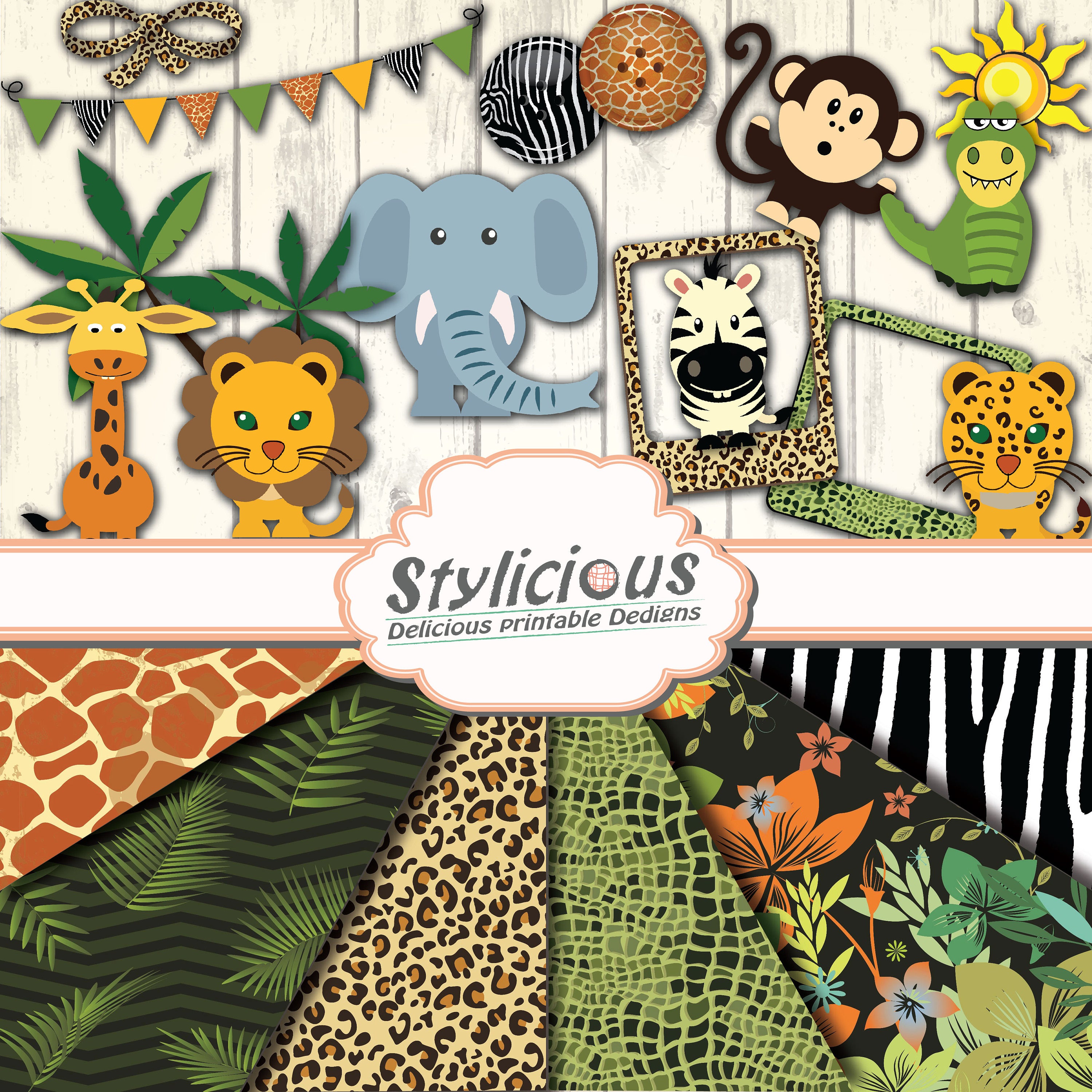 Safari / Zoo / Jungle Clipart and paper Digital Scrapbook Kit
