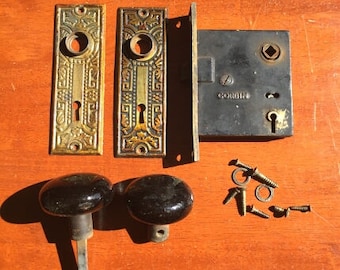 victorian door knob, antique door knob, corbin lock, antique lock, brass plate knob, door handle, brass lock, carved egyptian victorian lock