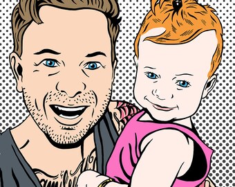 Custom Portrait Illustration/ POP ART Style/ Roy Lichtenstein style/ Custom Portrait & Custom Background/ For Digital Use and Personal Print