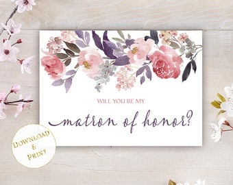 Matron of Honor Proposal Card, Printable Will You Be My Matron of Honor Card, Best Friend Proposal Card, 5x7 Fits A7 Envelope, PDF Card