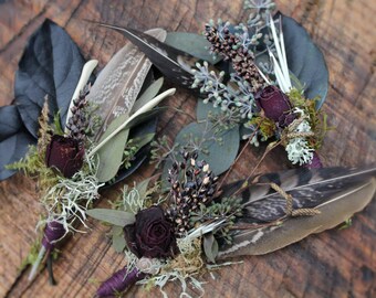 custom boutonniere, feather boutonniere, dried flower boutonniere, red rose boutonniere, rustic boutonniere, boutonniere set, autumn wedding