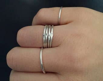 Personalized silver stacking ring | letter and number custom hand stamped ring | simple dainty ring