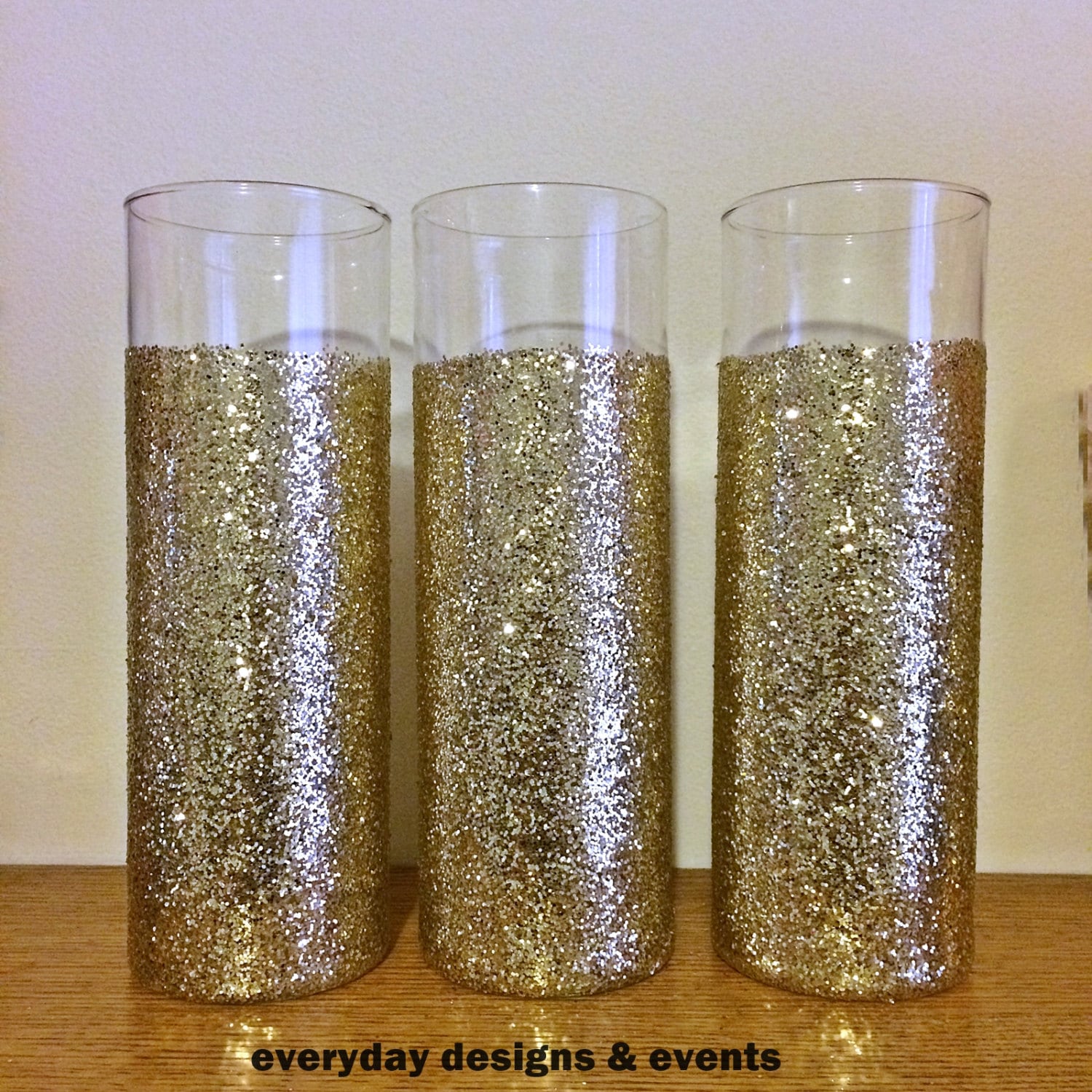 3 gold vases Glass Vases Wedding Centerpiece Centerpiece