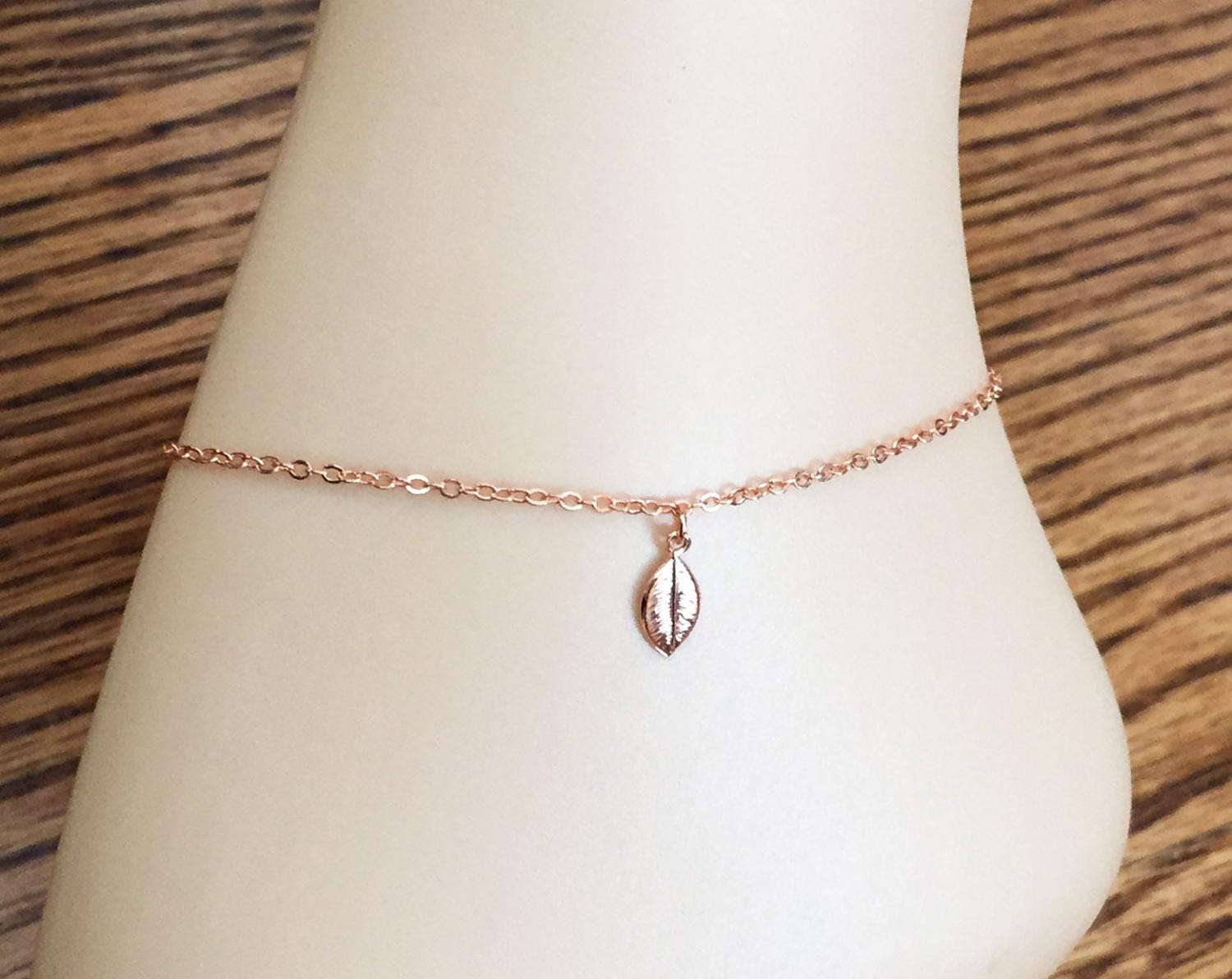 Rose Gold Leaf Anklet Minimalist Ankle Bracelet Rose Gold