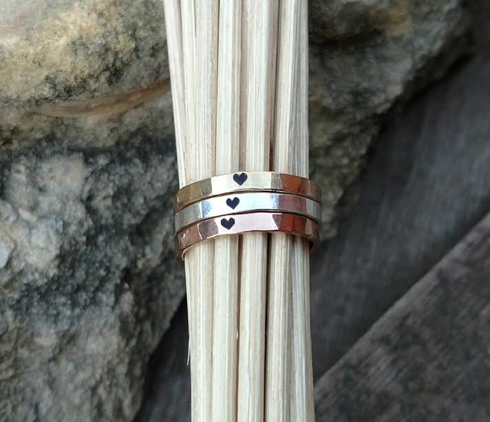 Dainty Heart Ring Stackable Stacking Rose Gold Gold Sterling Silver Hammered stacking rings