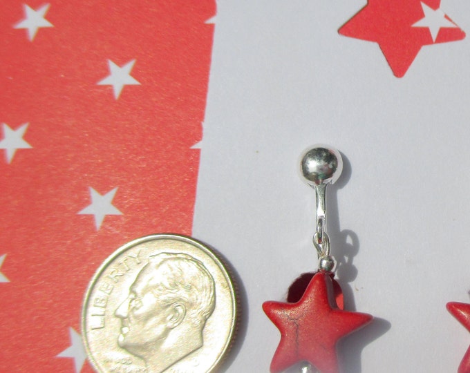 Red star earrings-Sterling silver-Childrens Star jewelry-clip on earrings-Post earrings-Star Dangles-4th of july earrings-stone jewelry-