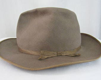 Vintage 1940s WRIGHT Atomic Wide Brim Fedora ~ size 7 1/8 to 7 1/4 ~ Doe Finish ~ Bound Edge ~ Open Road