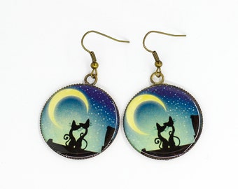 Black cat earrings Blue earrings Cat jewelry Animal jewelry Cat lover gift Romantic gifts for daughter gift for girlfriend birthday gift her
