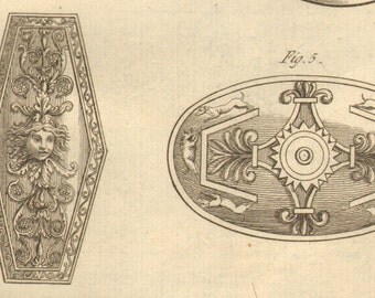 1804 Rare Antique Shields Print Engraving Armor War Battle Laid Paper Encyclopédie Méthodique Recueil D'Antiquites French Paris