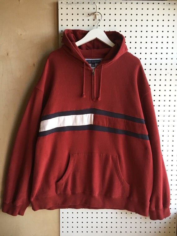 Burgundy Tommy Hilfiger Logo Thick Comfy Half Zipper Draw