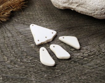 4 pcs white pottery pendant necklace charms for jewelry making supplies sea pottery supply drilled pottery anniversary gifts for women gift