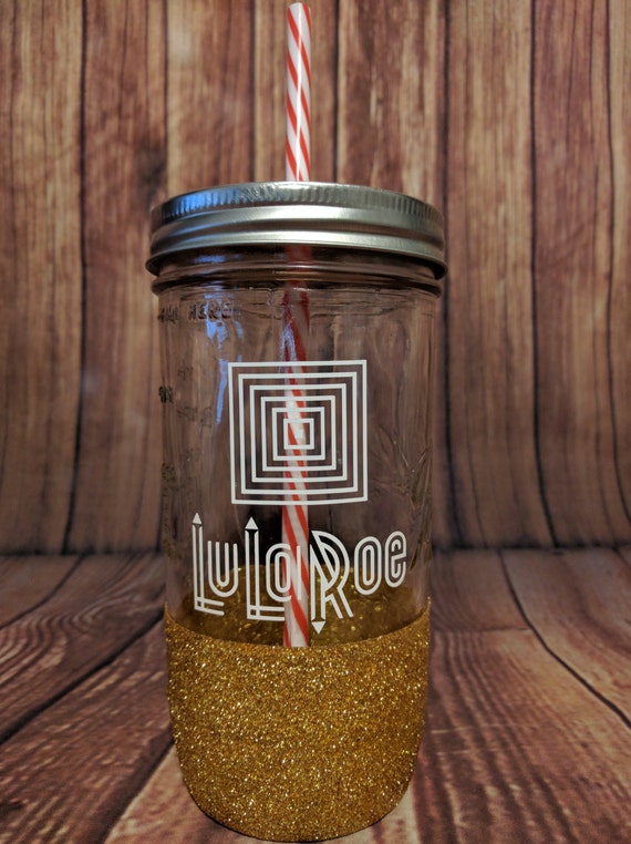 Tall Mason Jar Glass 24oz w/Straw & Lid Glitter Dipped