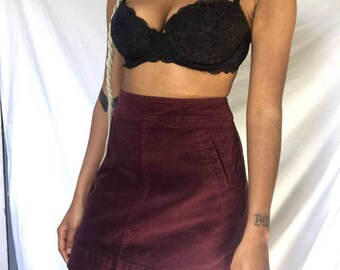 Corduroy Mid Length Skirt / Burgundy / Black / SIZE 6