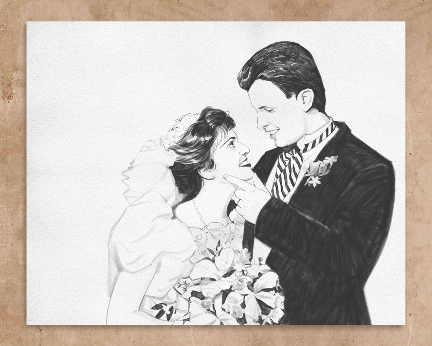 Custom Couple Portrait Drawing in Pencil Wedding Portrait