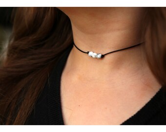 MARBLE BEADED CHOKER: Dainty Beaded Choker, Marble Beaded Necklace, Bead Choker Necklace, Thin Beaded Choker, White Beaded Choker, Chokers