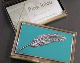 Victorian antique style Feather Business card case, Fancy bsiness Card Case, artwork business card holder.