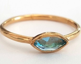 Blue Topaz Ring, Gold Ring, Marquise Engagement Ring, December Birthstone Ring, Solitare Ring, Promise Ring, Handmade Ring