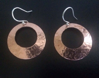 Copper Domed Disc Earrings, Mixed Metal Earrings, Sterling Silver Copper Hoop Earrings, Copper Jewellery, Mixed Metal Jewellery Gift
