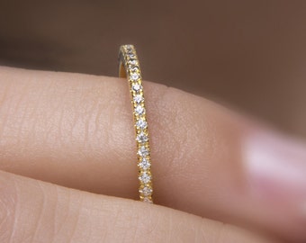 Diamond eternity band, Micropave ring, Half around diamond band, Thin diamond ring, Eternity band, Diamond ring, Stackable gold band