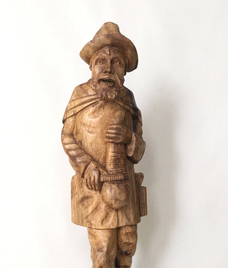 Hand Carved Wooden Hobo Man Folk Art Statue Bearded Man