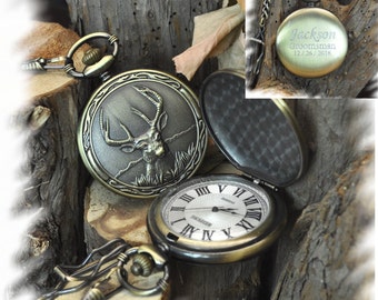 Elk Pattern Bronze Pocket Watch , Groomsmen Gift , Engraved Pocket Watch, Gift for Groom, Steampunk pocket watch, personalized pocket watch
