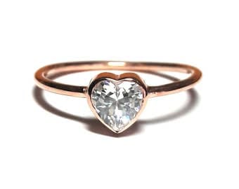 Heart Ring-Gold Ring-Diamond Ring-Rose Gold Ring-925K Silver Zirconia Heart Ring