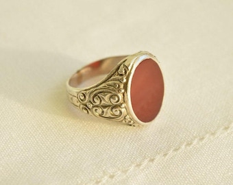 Chunky Antique CARNELIAN Silver 835 Signet RING, Men Ring, Carnelian Ring, Antique Ring Size 11